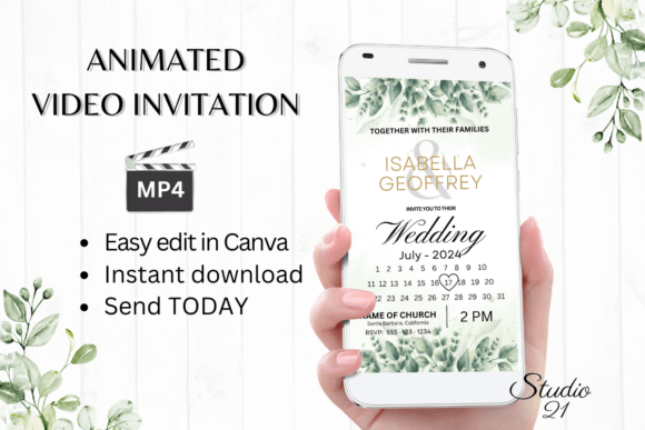 Classic Wedding Invitation W8408B: Modern Digital Elegance