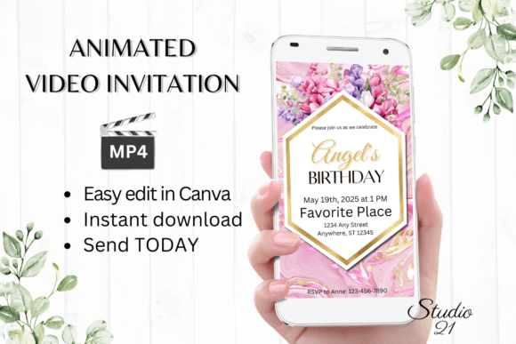 Digi Watercolor Flowers Birthday Evite: A Floral Design Asset