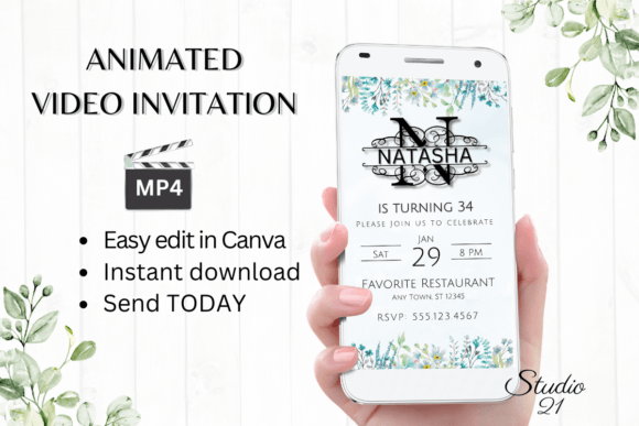 Digital Invitation (Monogram Letter M): Modern Animated Evites