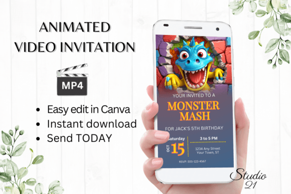 Digital Monster Mash Birthday Invite
